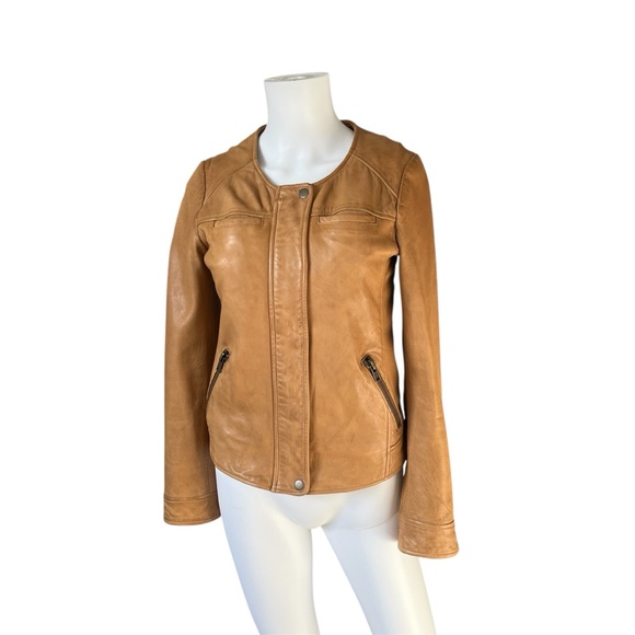Lucky Brand Brown Leather Jacket Zip Up Neutral Classic Womens Size XS - Picture 10 of 10